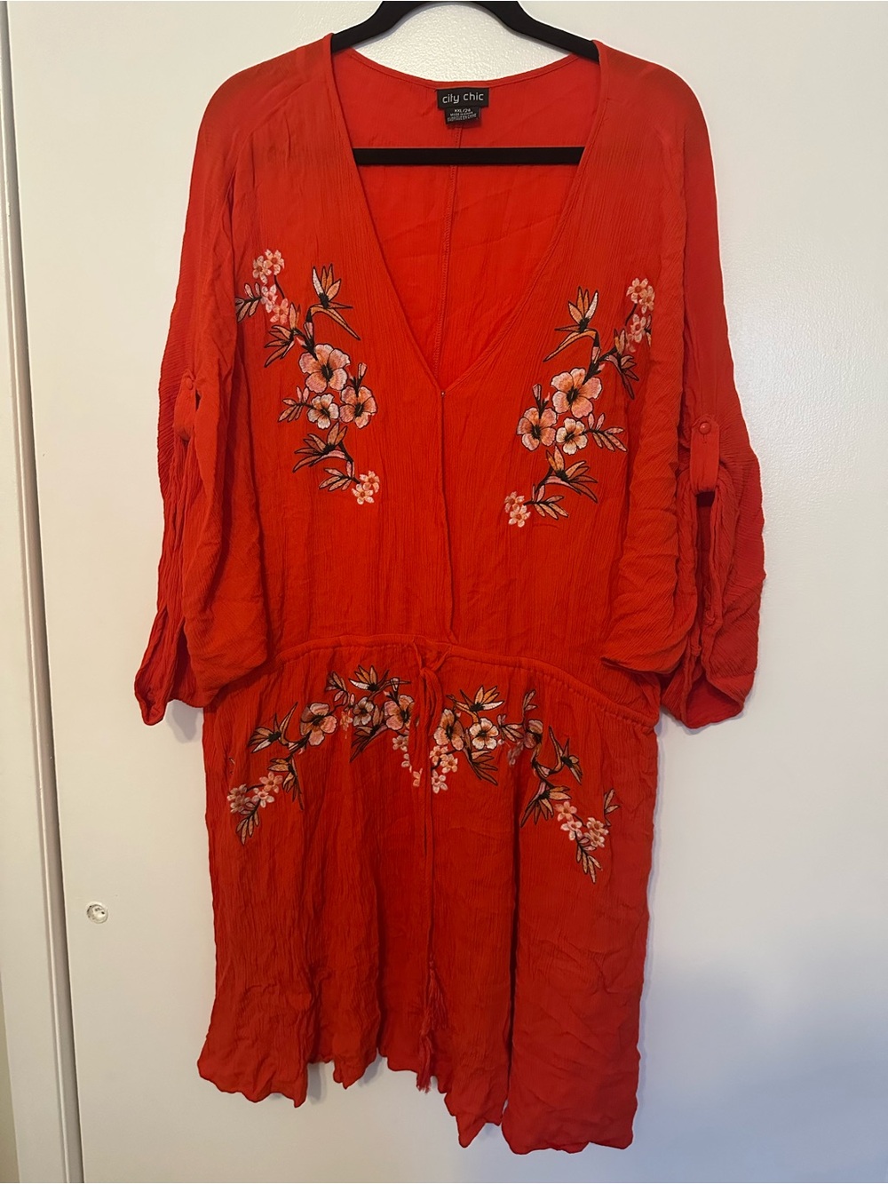City Chic Red Embroidered Floral V-Neck Dress
